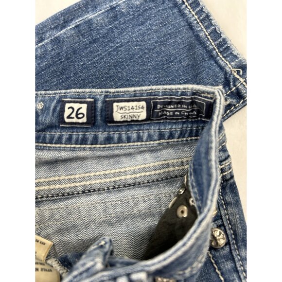 Miss Me Standard Skinny Jeans Woman's Sz 26 Embellished Pockets Blue Denim JW514 - Picture 3 of 12